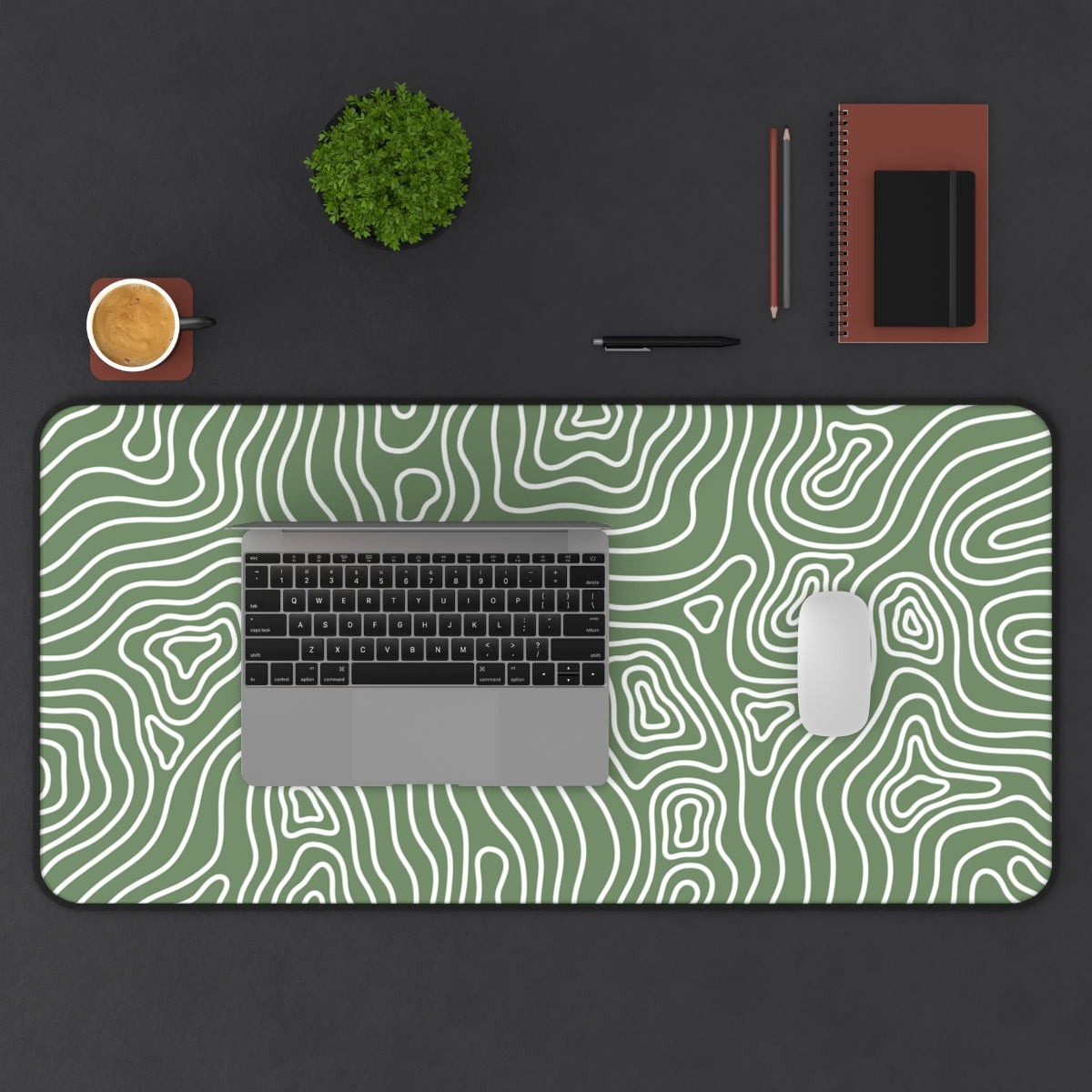 Sage Green Topographic Desk Mat - Desk Cookies