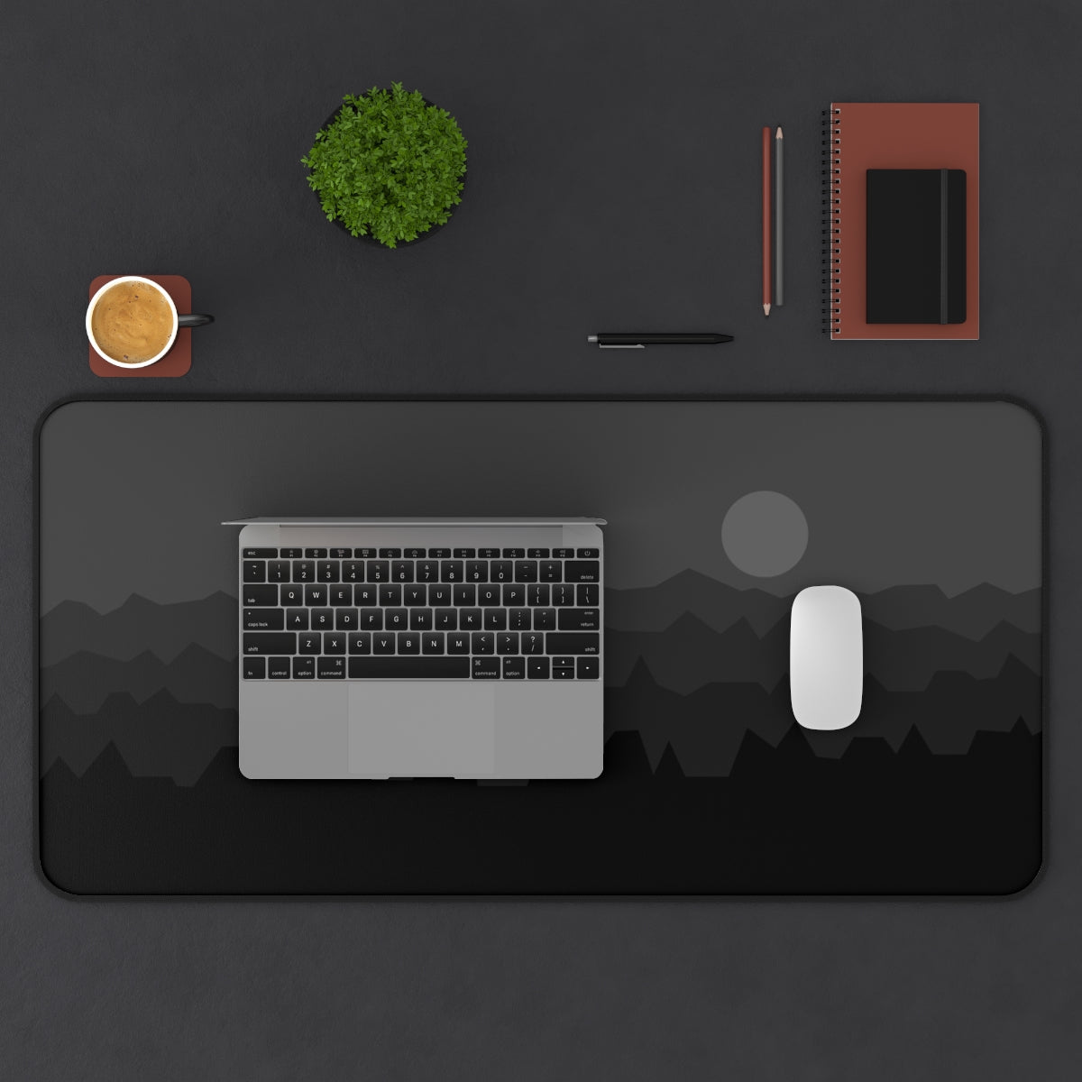 Black & Gray Abstract Mountains Desk Mat - Desk Cookies