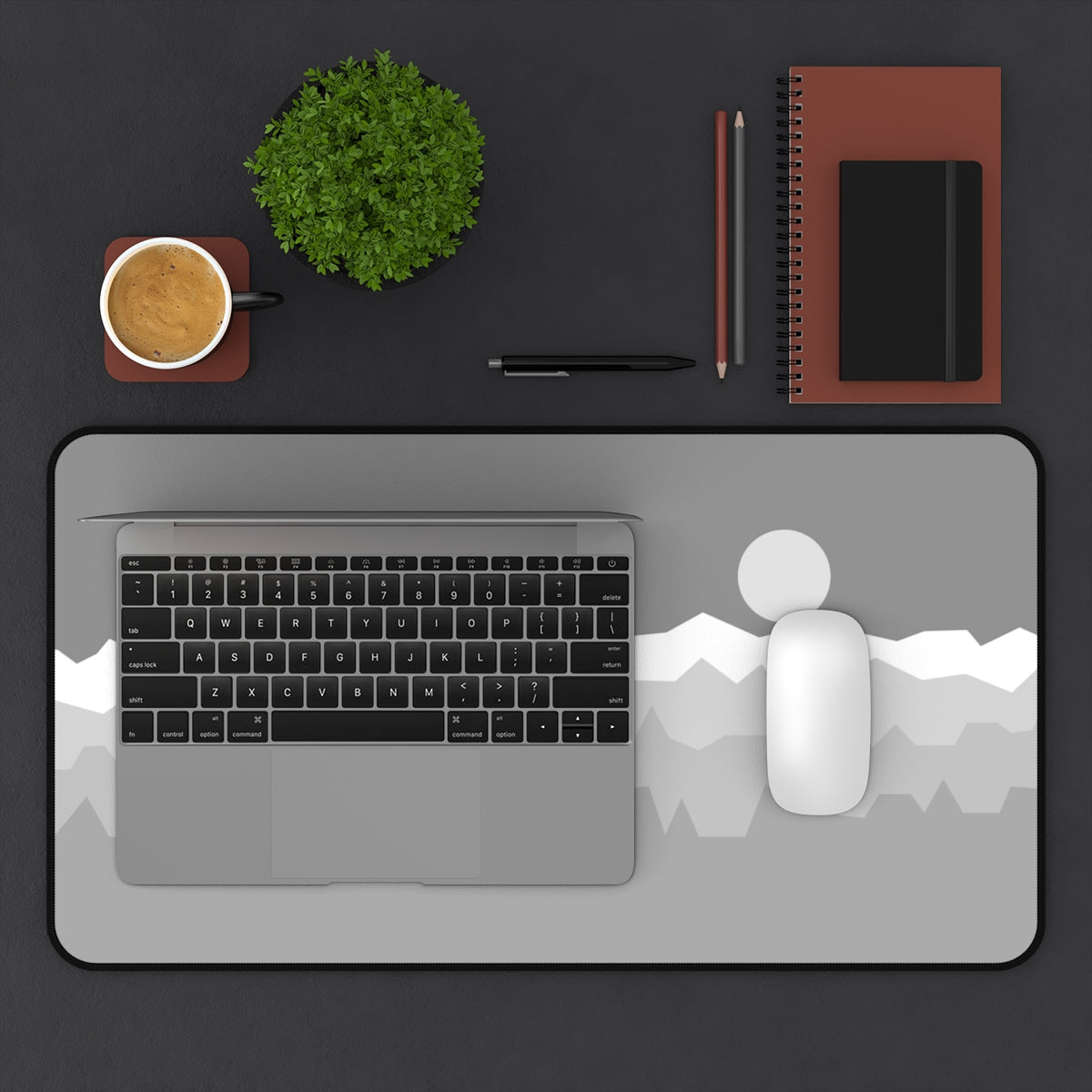 Gray & White Abstract Mountains Desk Mat - Desk Cookies