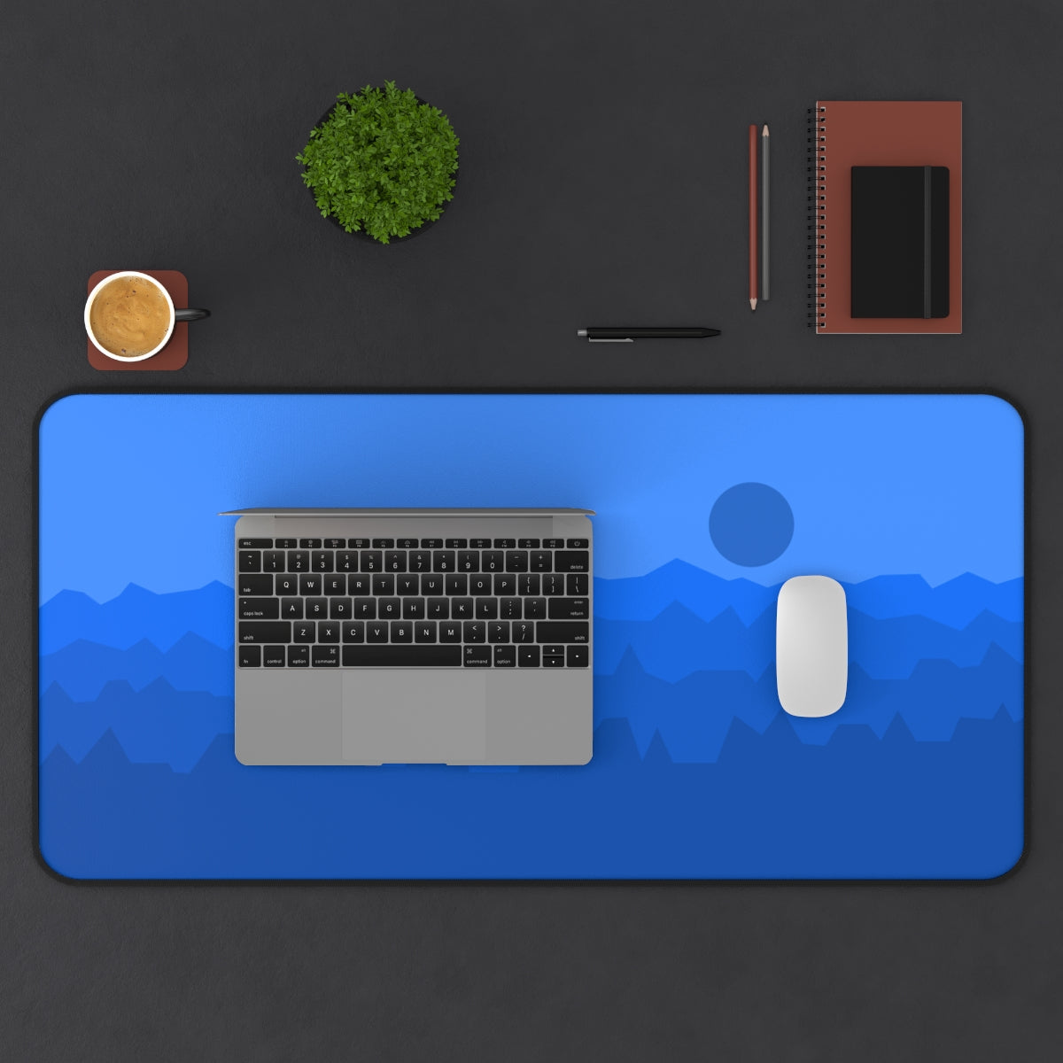 Blue Abstract Mountains Desk Mat - Desk Cookies