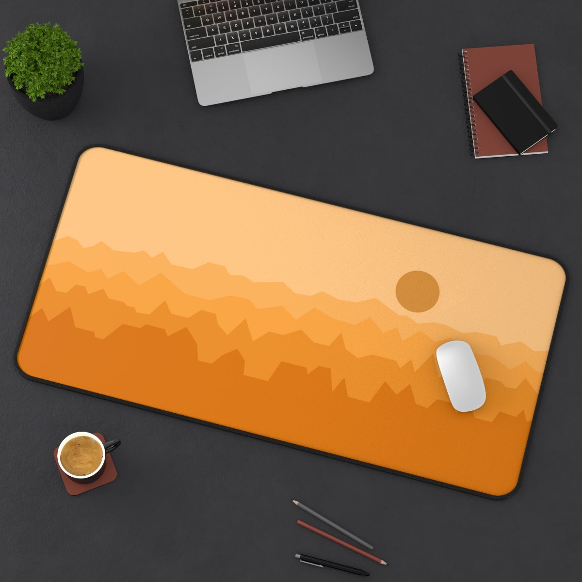 Orange Abstract Mountains Desk Mat - Desk Cookies