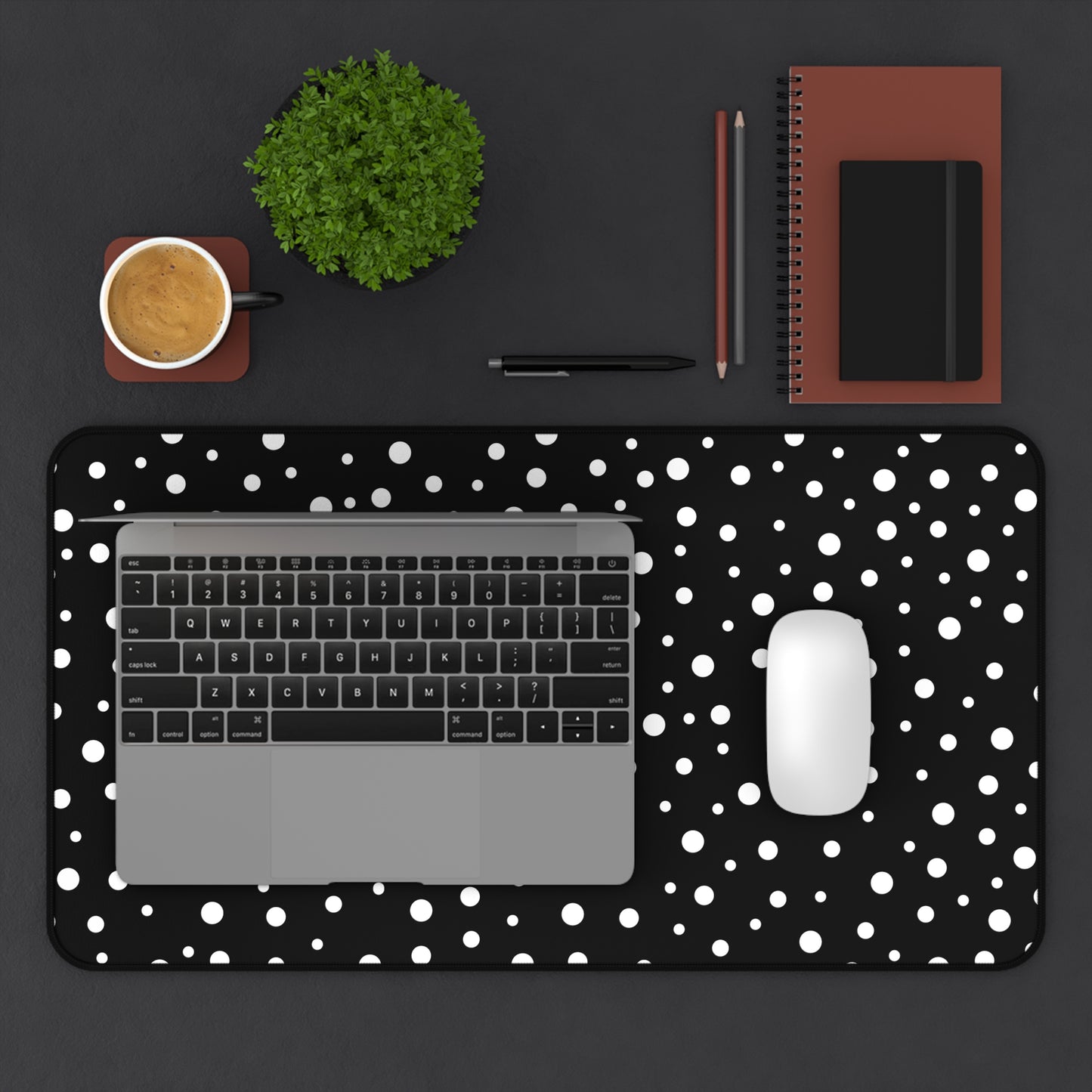 White Dots & Black Desk Mat - Desk Cookies