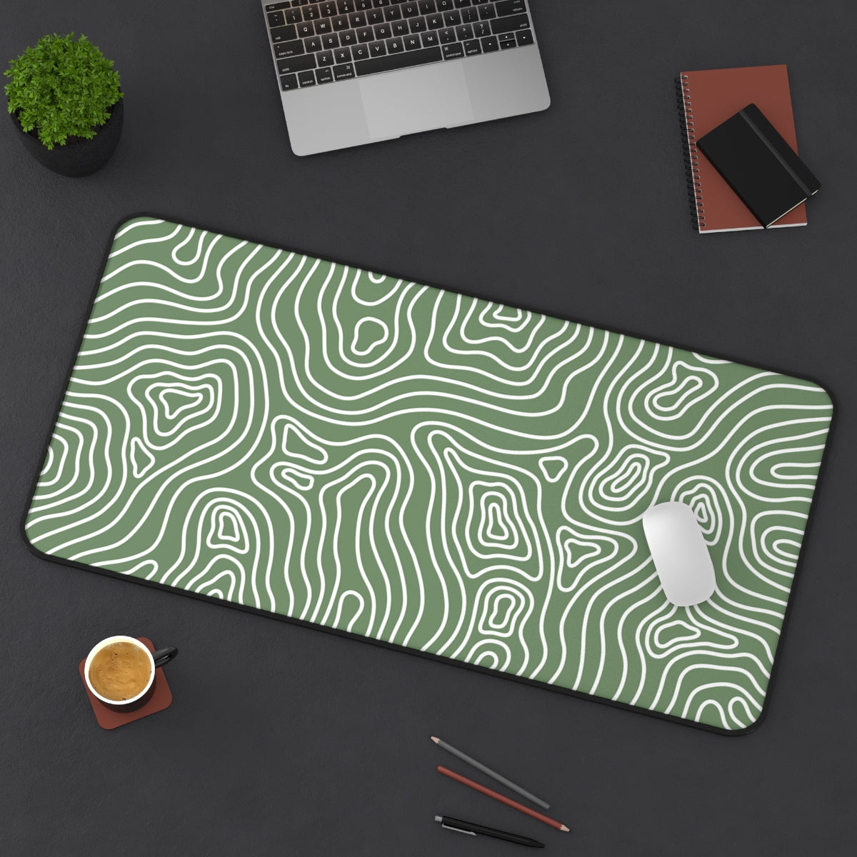 Sage Green Topographic Desk Mat - Desk Cookies