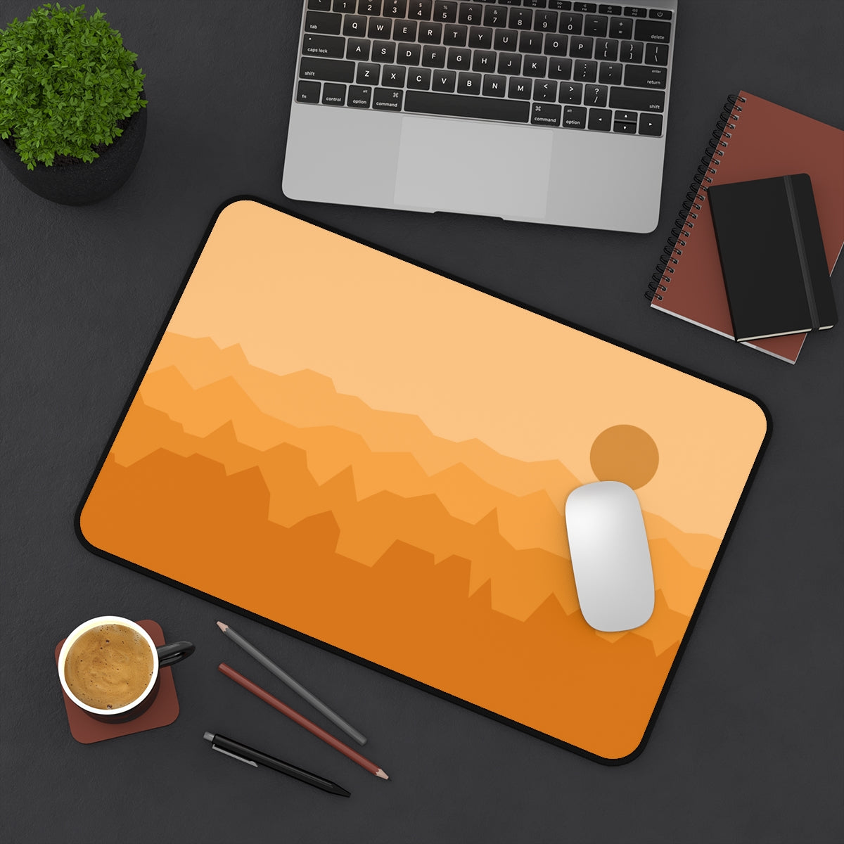 Orange Abstract Mountains Desk Mat - Desk Cookies