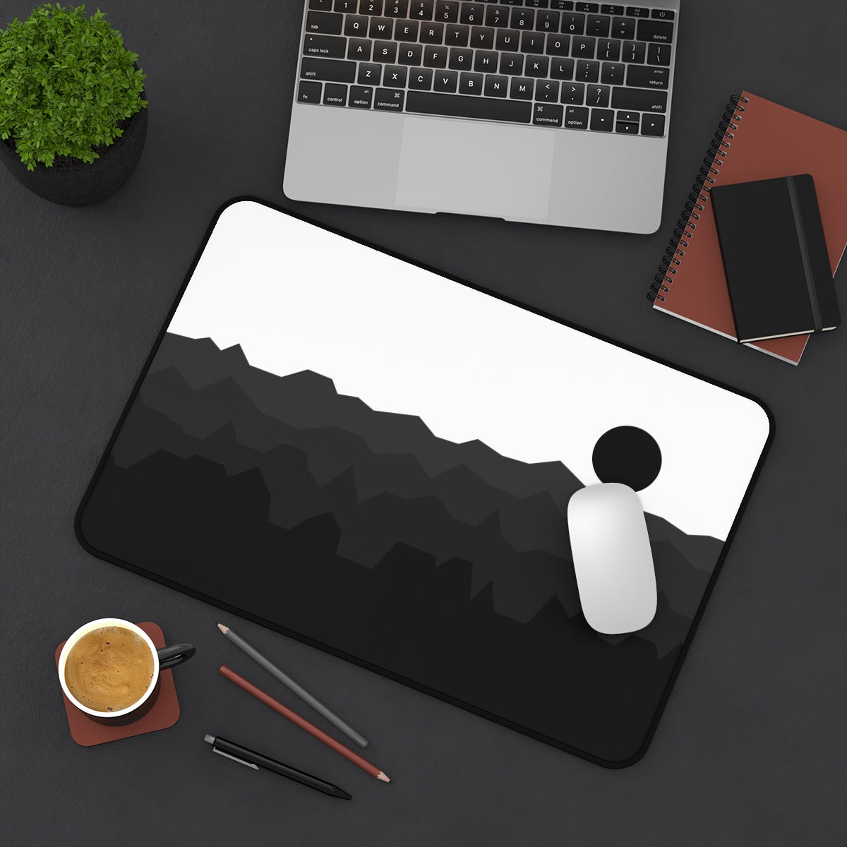 Black & White Abstract Mountains Desk Mat - Desk Cookies