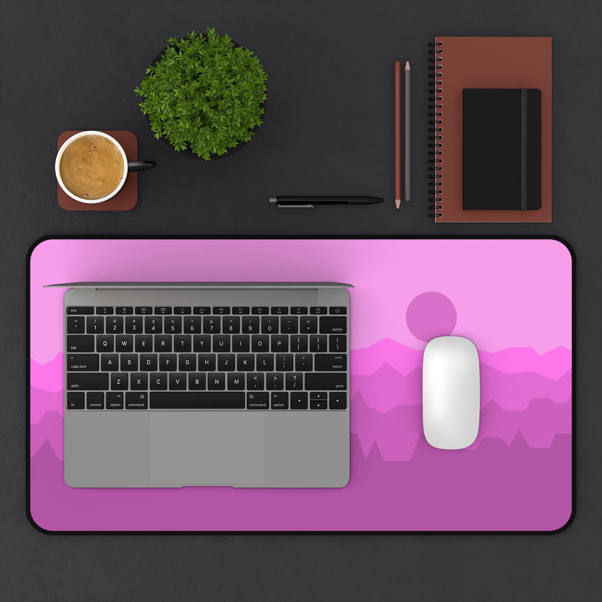 Pink Abstract Mountains Desk Mat - Desk Cookies