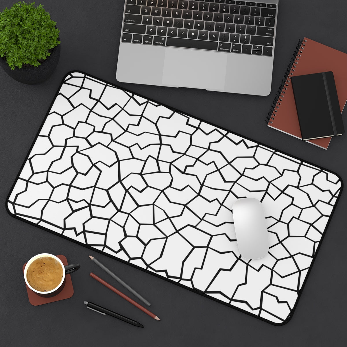 White & Black Giraffe Pattern Desk Mat - Desk Cookies