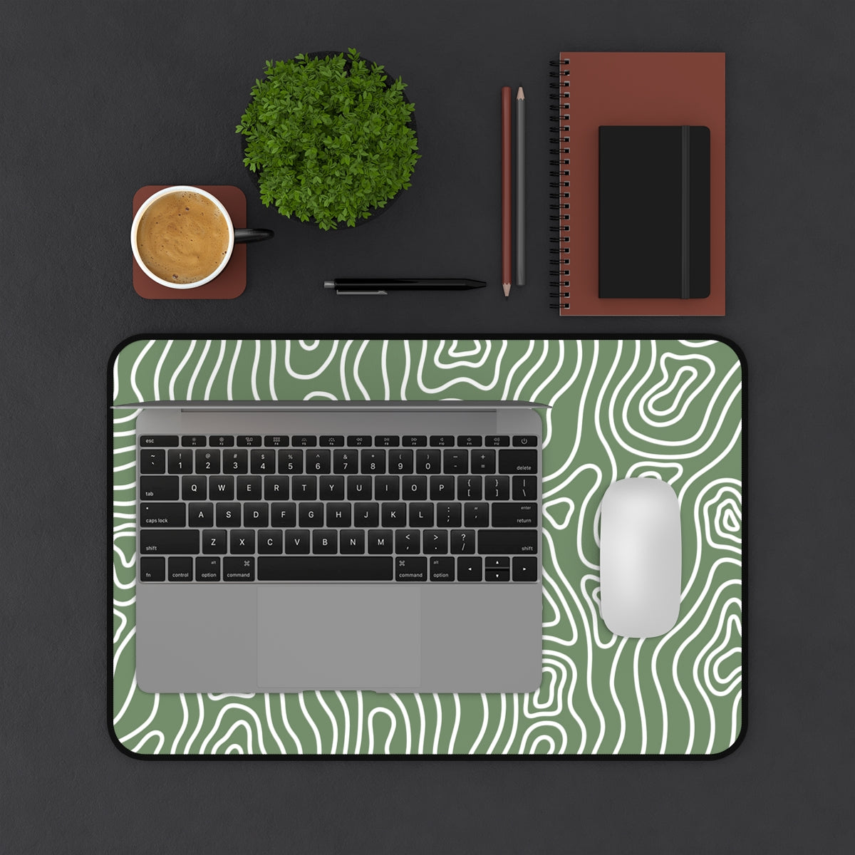Sage Green Topographic Desk Mat - Desk Cookies