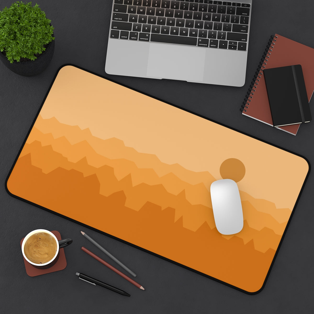 Orange Abstract Mountains Desk Mat - Desk Cookies