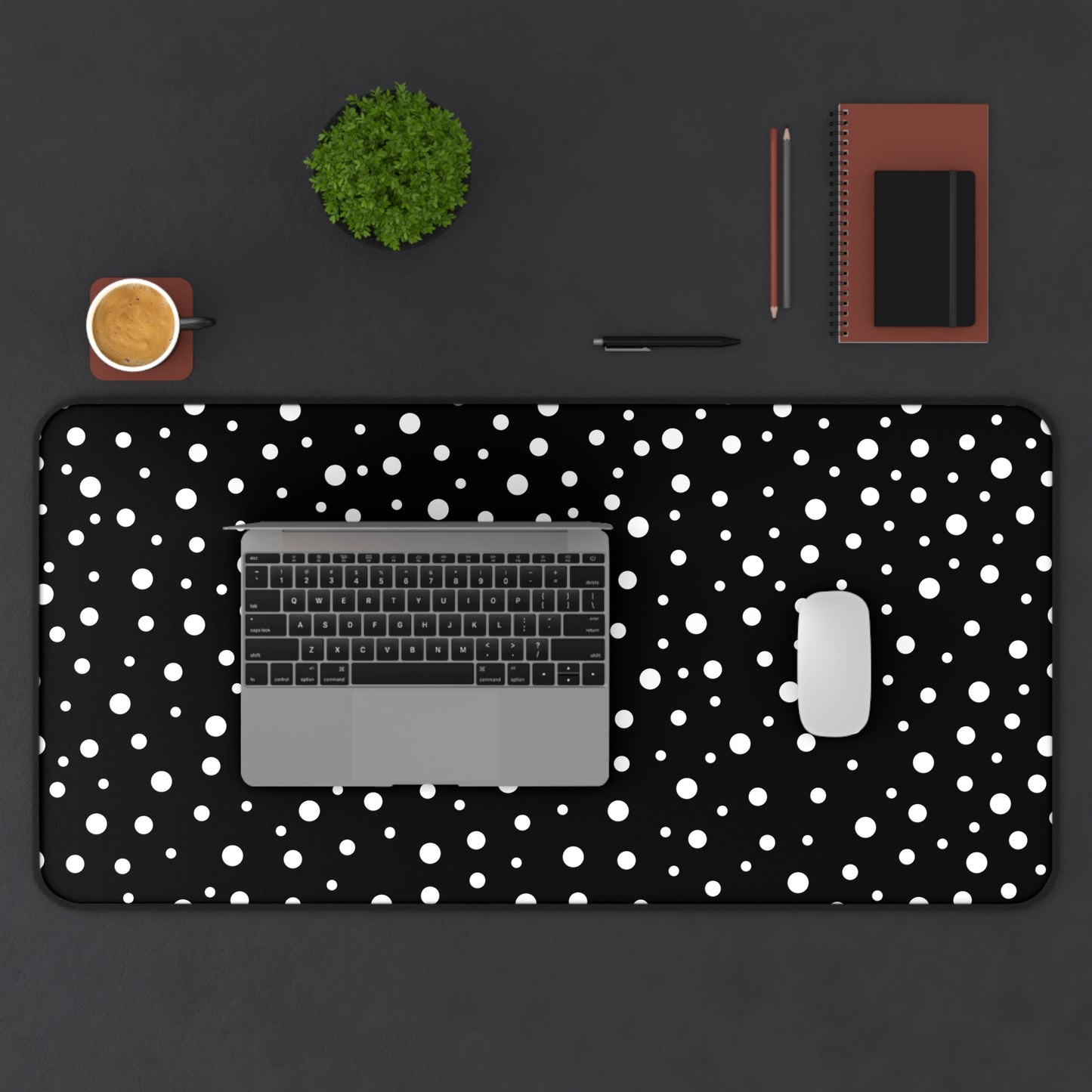 White Dots & Black Desk Mat - Desk Cookies