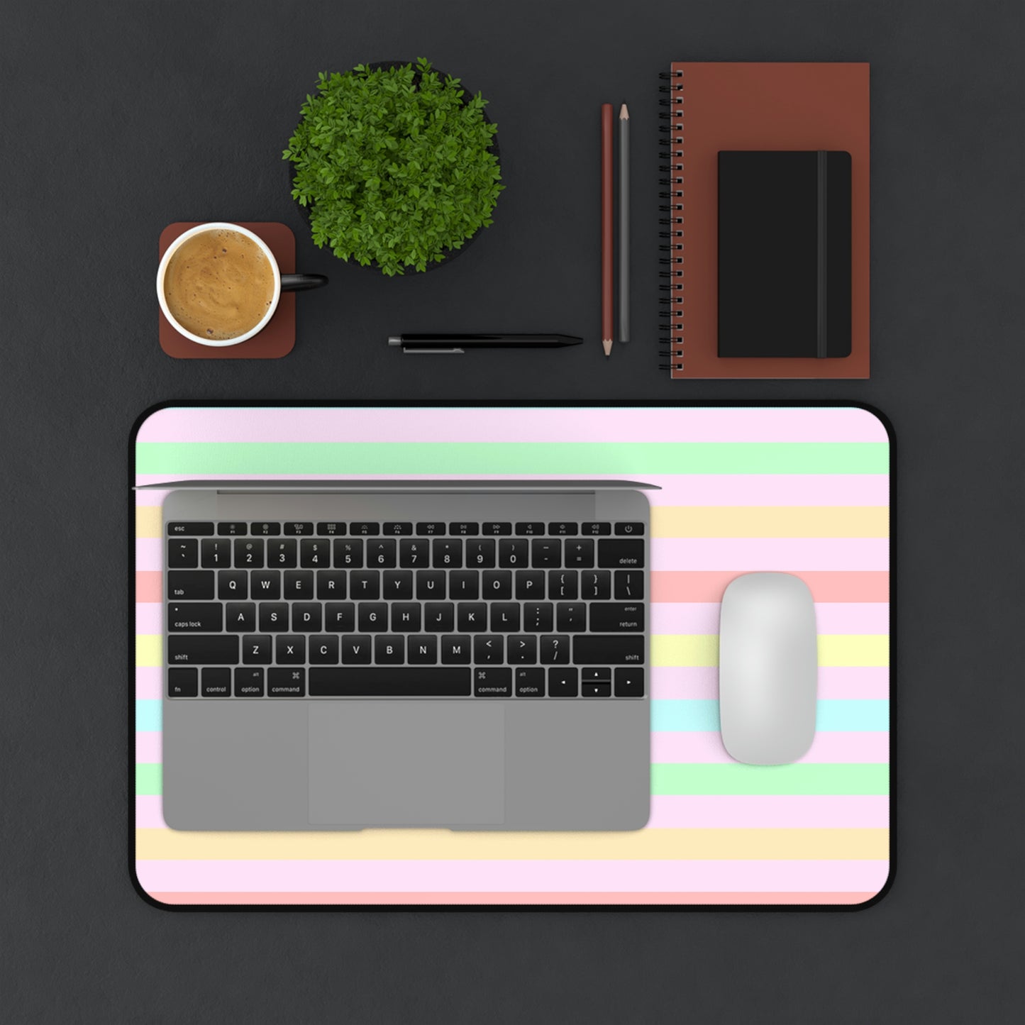 Pastel Rainbow Striped Desk Mat - Desk Cookies