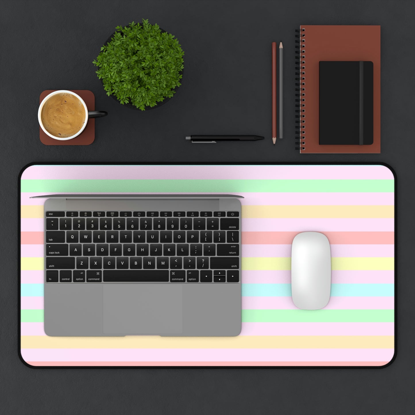 Pastel Rainbow Striped Desk Mat - Desk Cookies