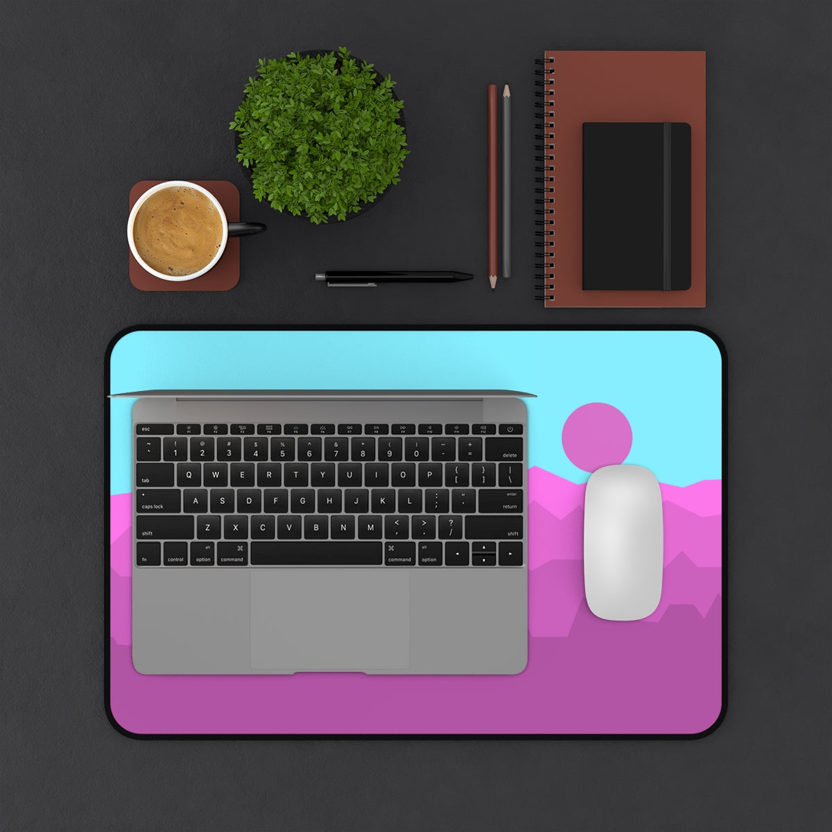 Pink & Blue Abstract Mountains Desk Mat - Desk Cookies