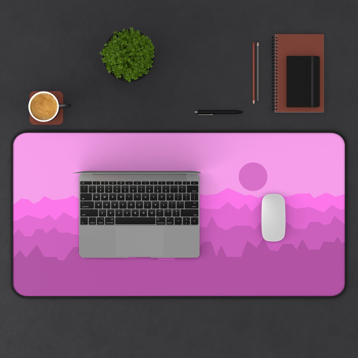 Pink Abstract Mountains Desk Mat - Desk Cookies