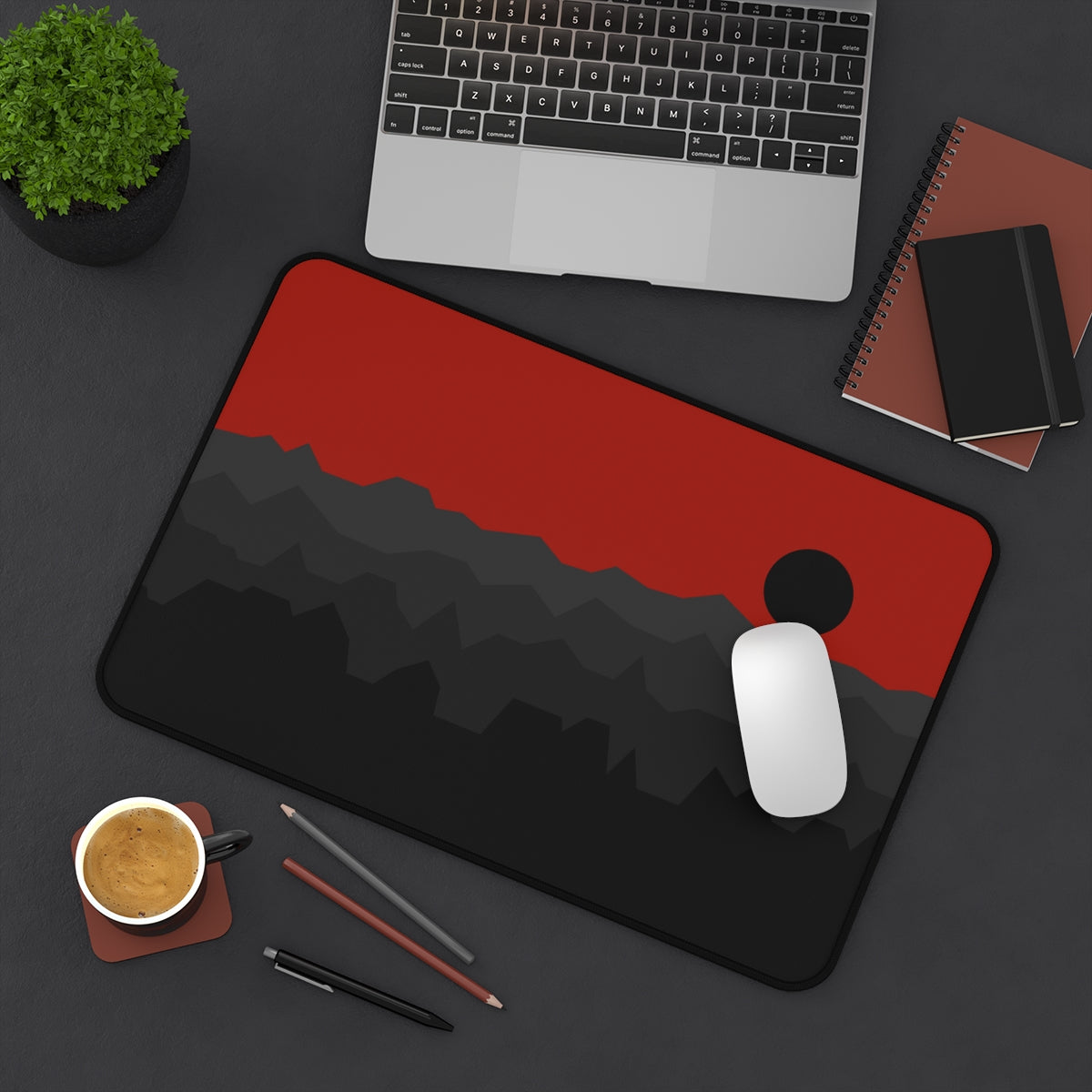 Black & Red Abstract Mountains Desk Mat - Desk Cookies