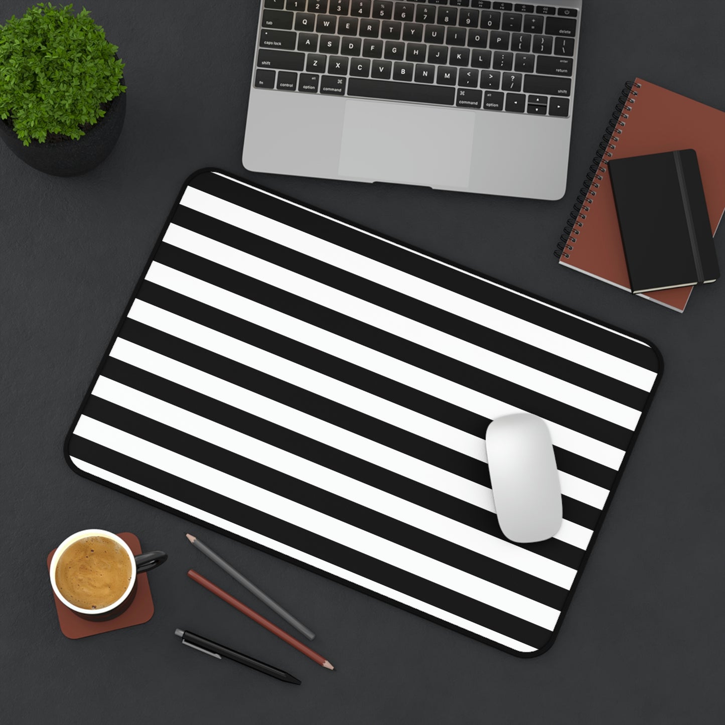 Black & White Striped Desk Mat - Desk Cookies