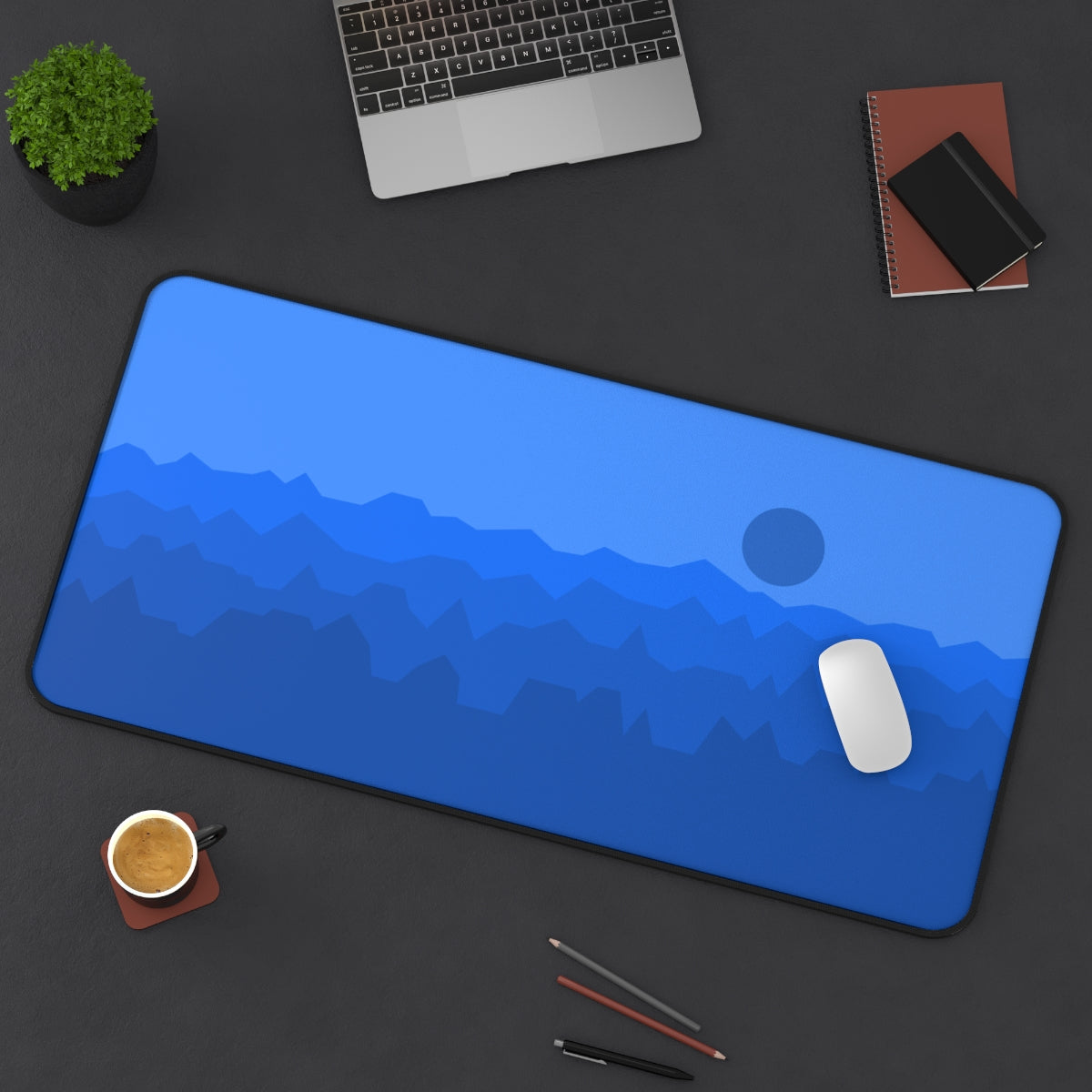 Blue Abstract Mountains Desk Mat - Desk Cookies