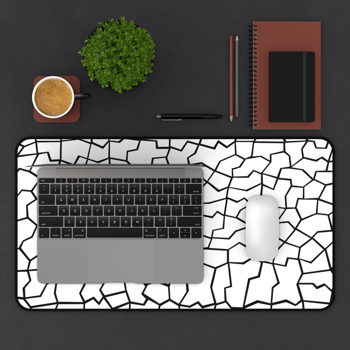 White & Black Giraffe Pattern Desk Mat - Desk Cookies