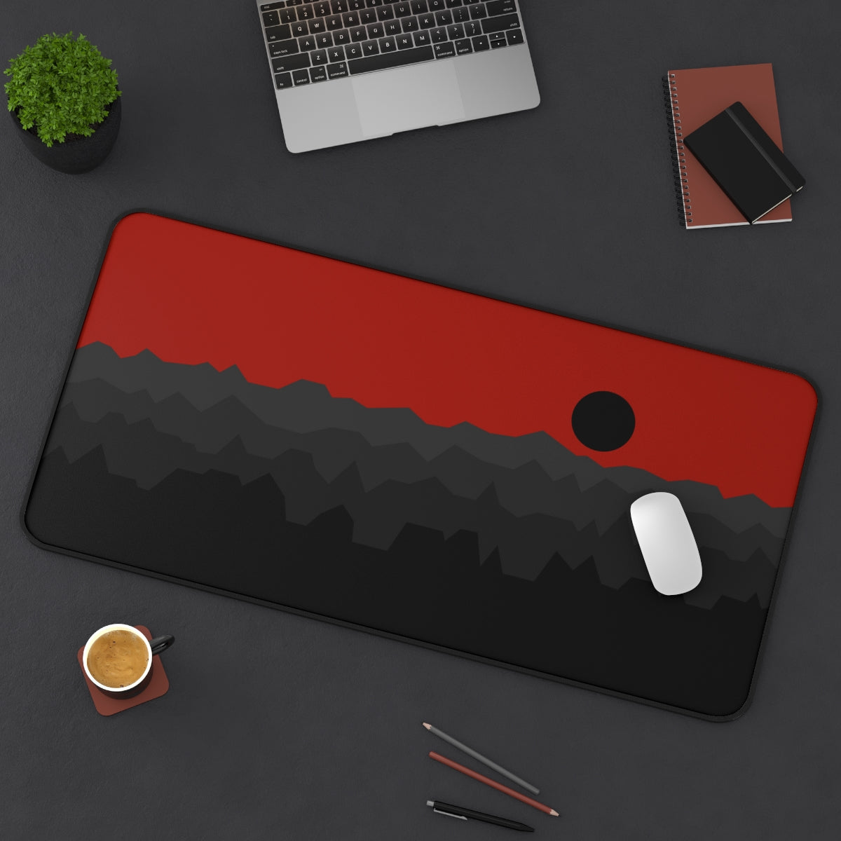 Black & Red Abstract Mountains Desk Mat - Desk Cookies