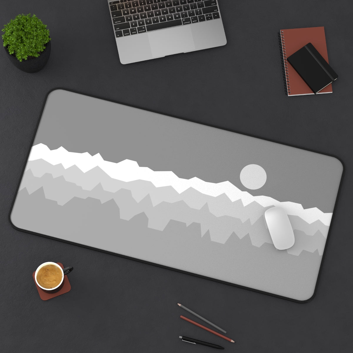 Gray & White Abstract Mountains Desk Mat - Desk Cookies