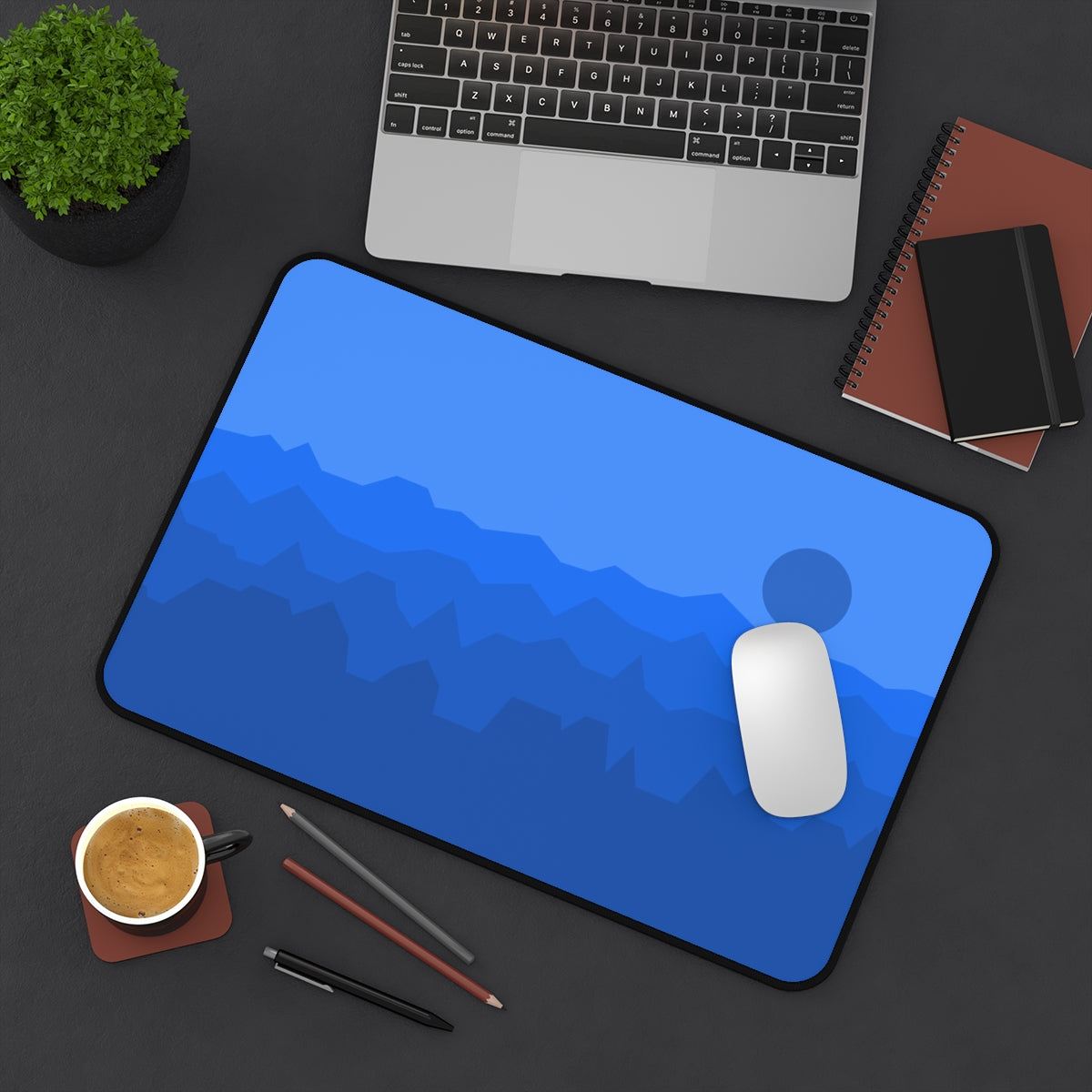 Blue Abstract Mountains Desk Mat - Desk Cookies