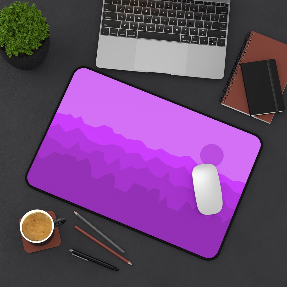 Purple Abstract Mountains Desk Mat - Desk Cookies