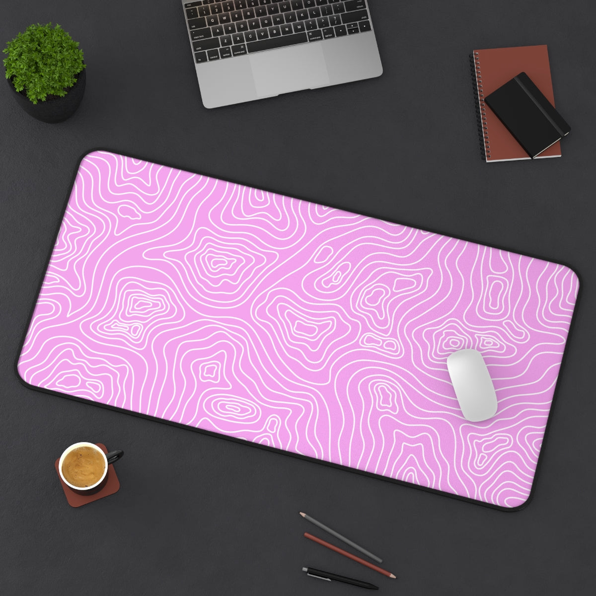 Pink Topographic Desk Mat - Desk Cookies