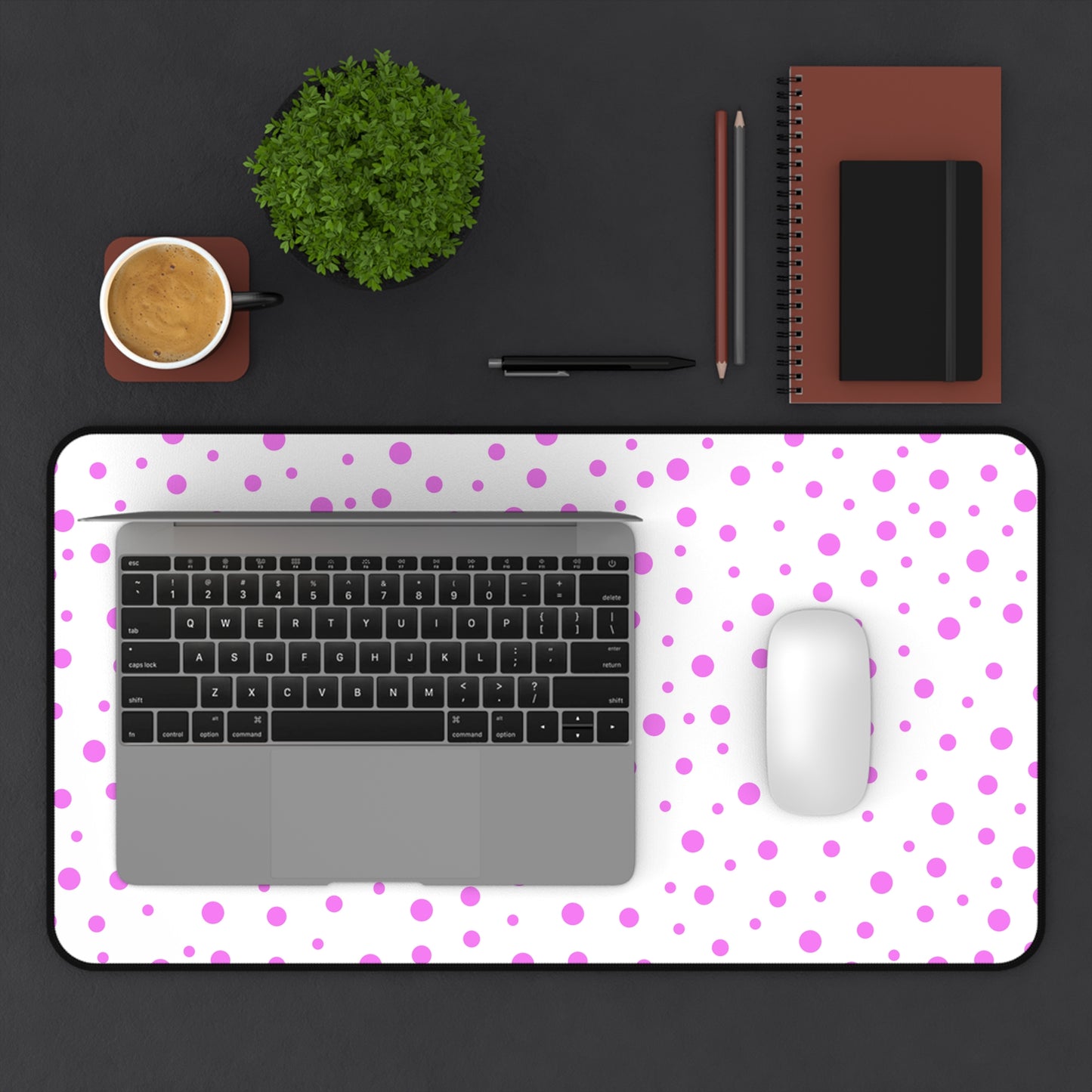 Pink Dots & White Desk Mat - Desk Cookies