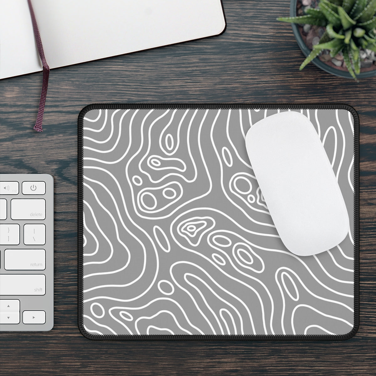Gray Topographic Gaming Mouse Pad - Desk Cookies