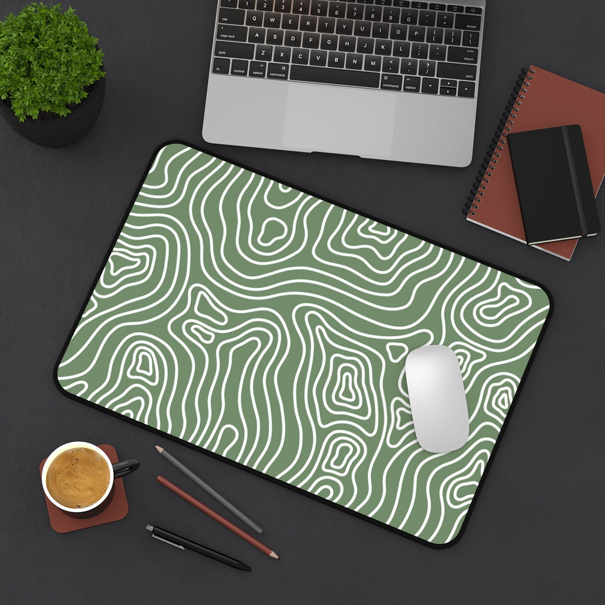 Sage Green Topographic Desk Mat - Desk Cookies