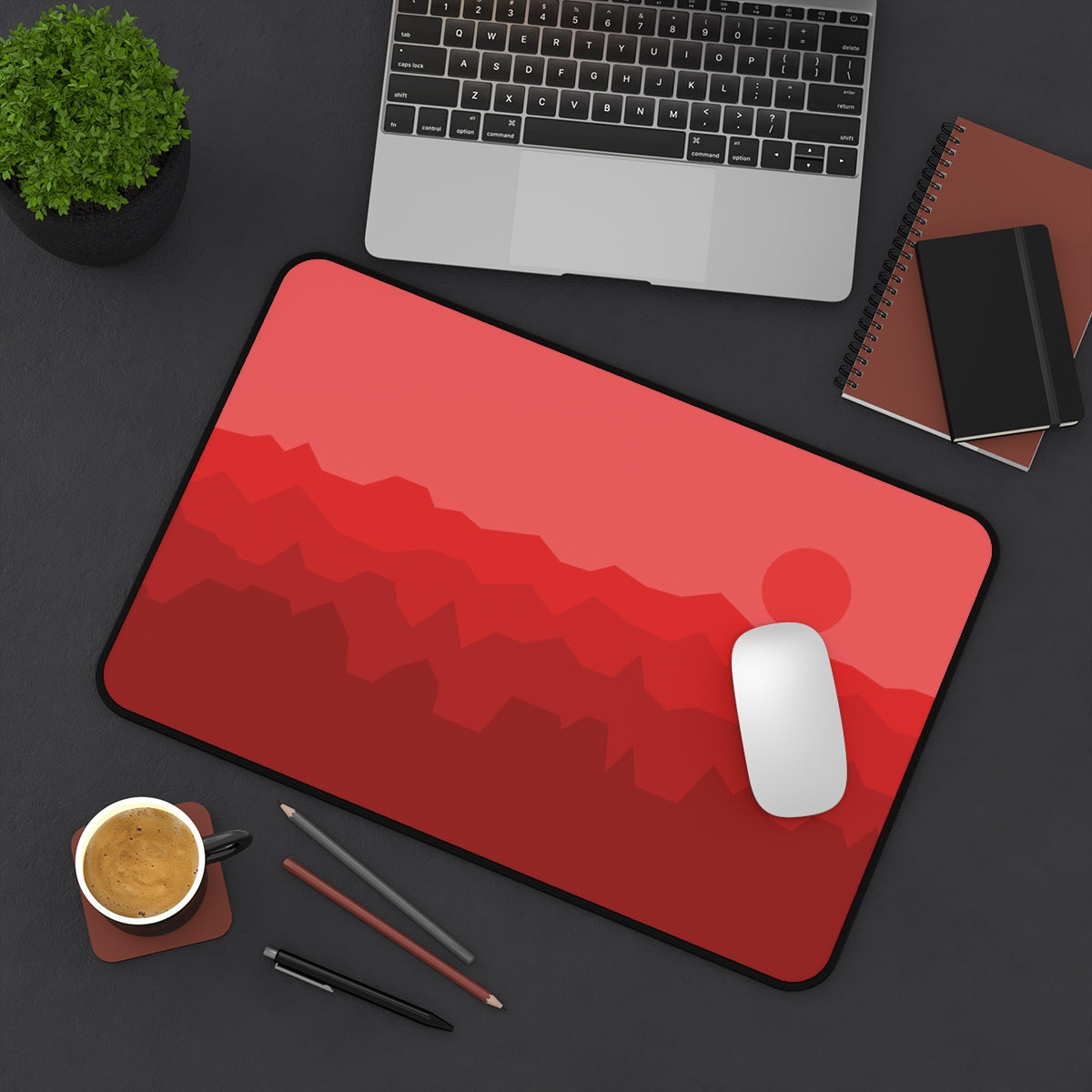 Red Abstract Mountains Desk Mat - Desk Cookies