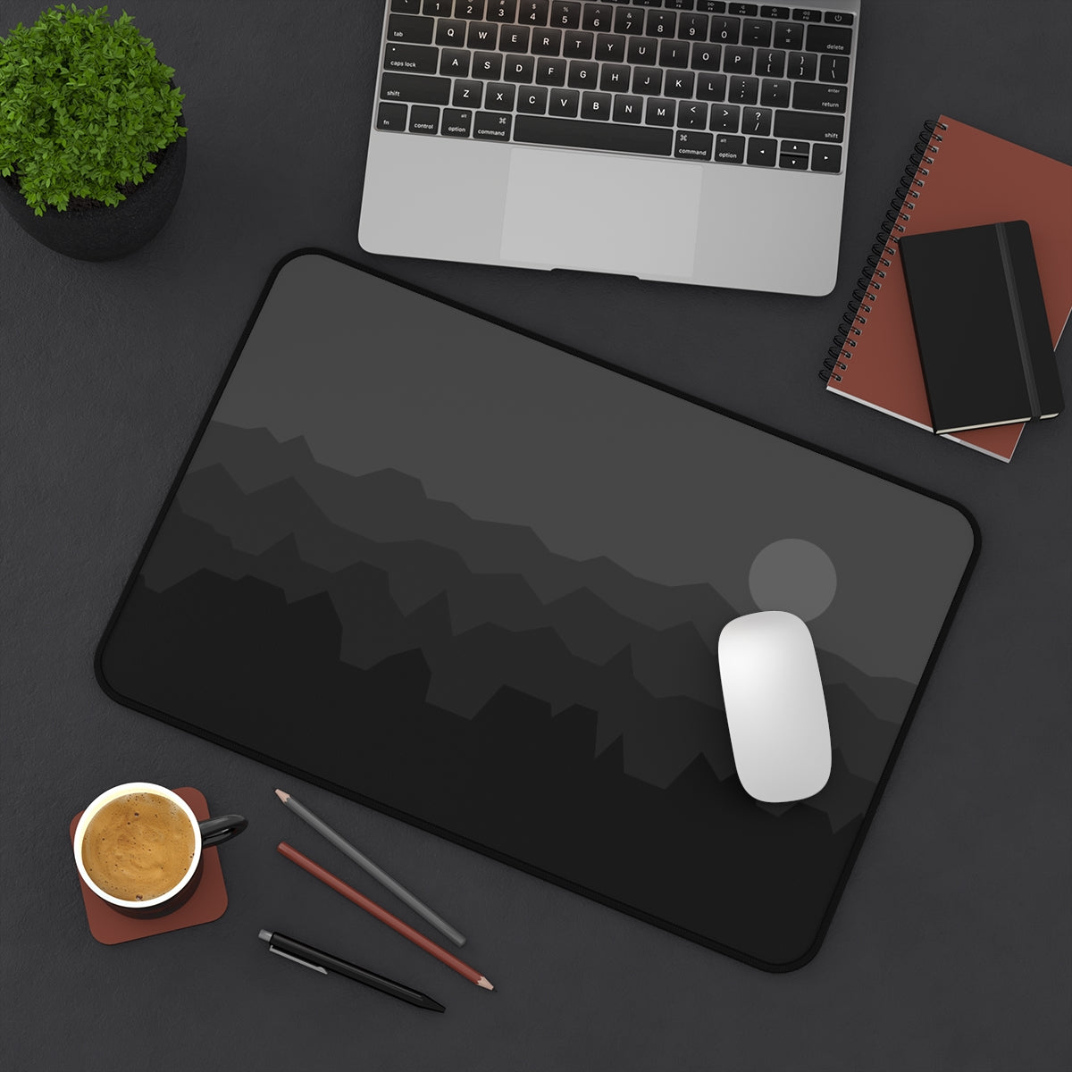 Black & Gray Abstract Mountains Desk Mat - Desk Cookies