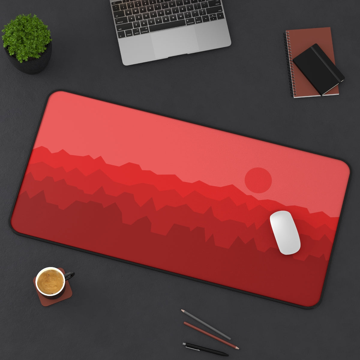 Red Abstract Mountains Desk Mat - Desk Cookies