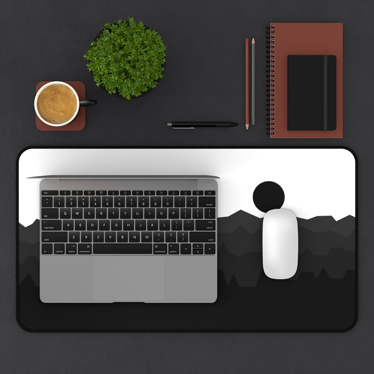 Black & White Abstract Mountains Desk Mat - Desk Cookies