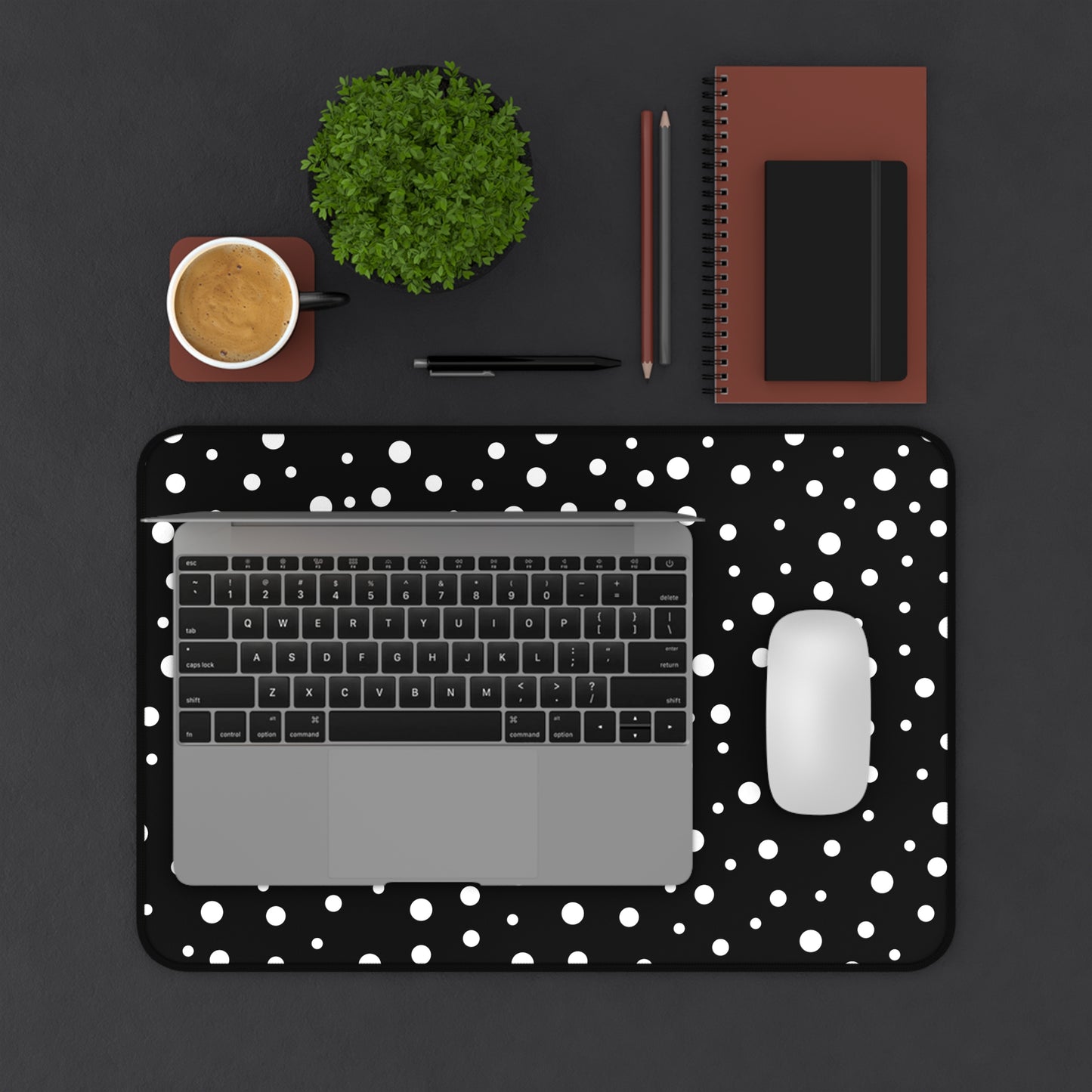 White Dots & Black Desk Mat - Desk Cookies