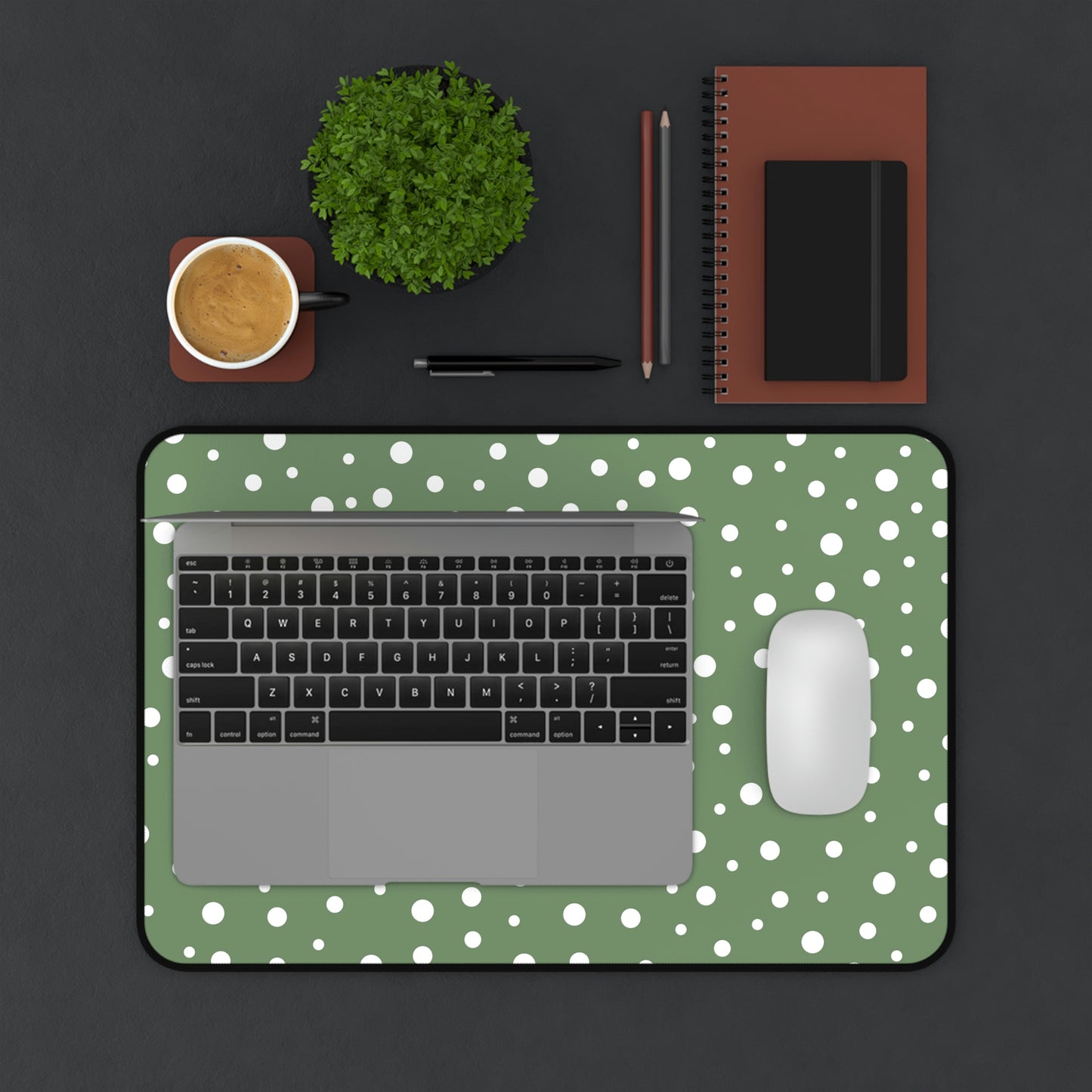 White Dots & Sage Green Desk Mat - Desk Cookies