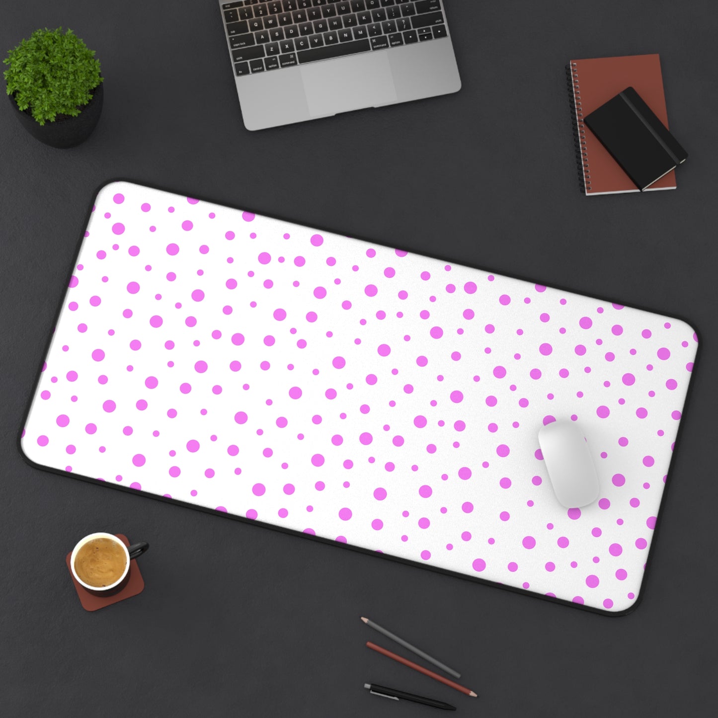 Pink Dots & White Desk Mat - Desk Cookies