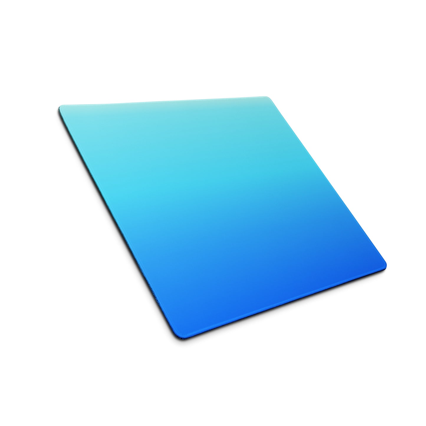 An 18" x 16" gaming desk pad with dark blue at the bottom and light blue at the top. The desk pad sits at an angle.