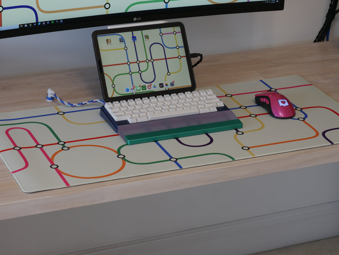 Subway Transit Desk Mat with Stitched Edges (White) - Desk Cookies