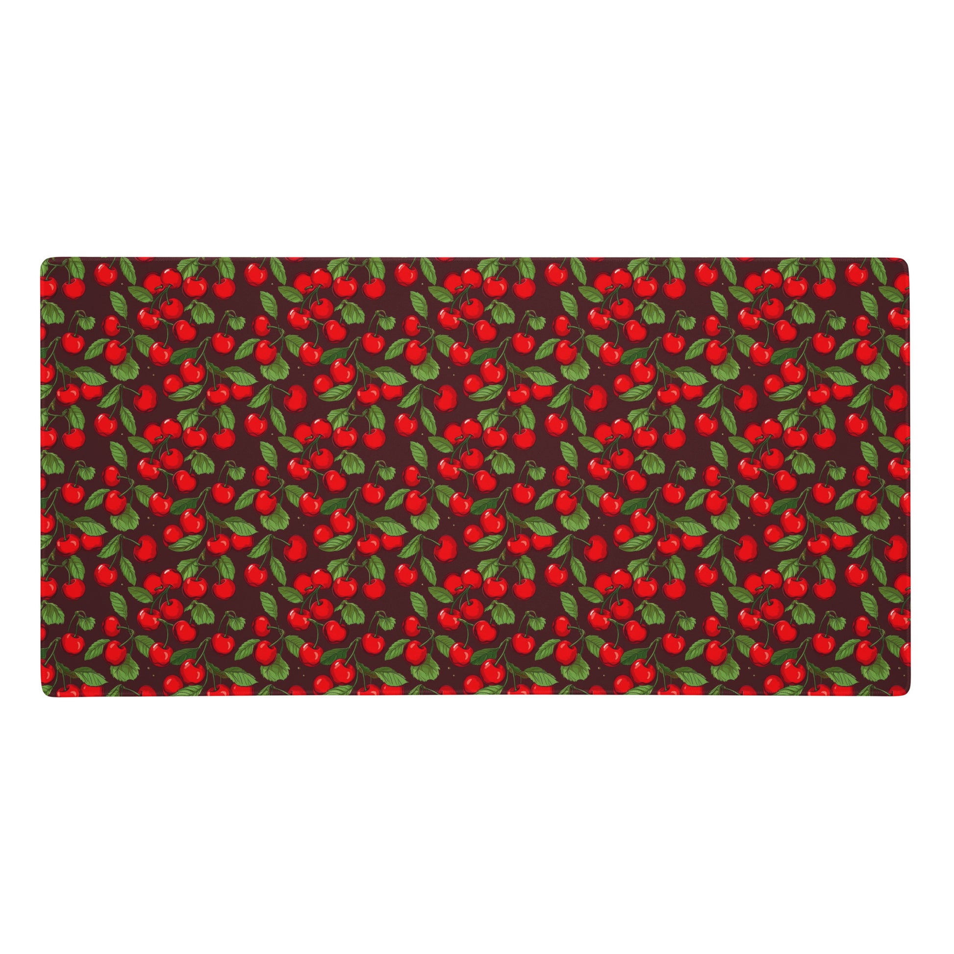 A 36" x 18" desk pad with cherries all over it. Red in color.