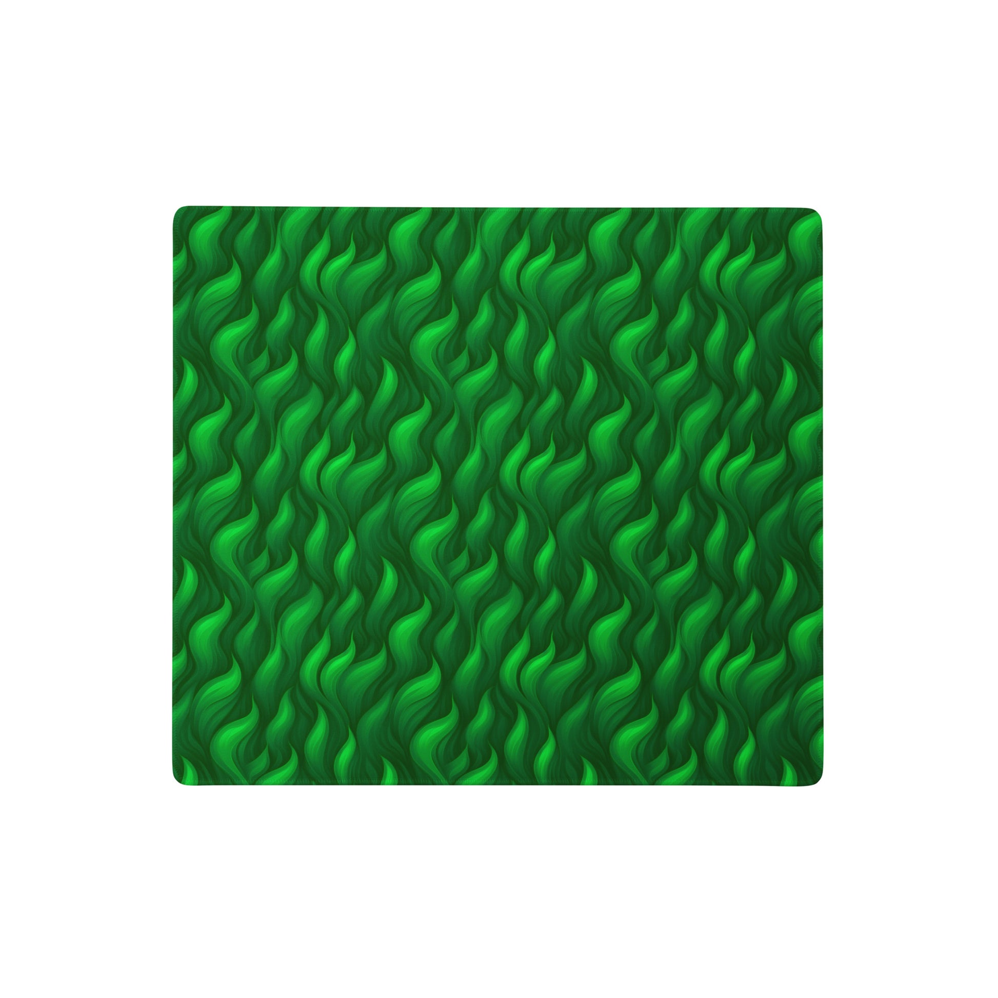 A 18" x 16" desk pad with a wavy flame pattern on it. Green in color.