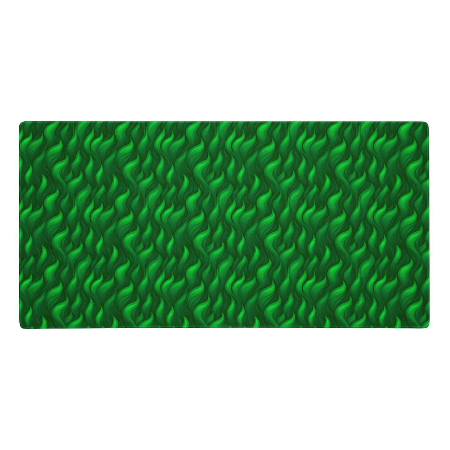 A 36" x 18" desk pad with a wavy flame pattern on it. Green in color.