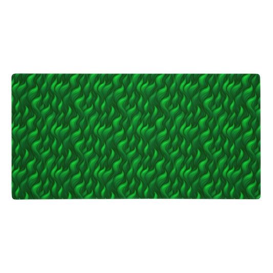 A 36" x 18" desk pad with a wavy flame pattern on it. Green in color.