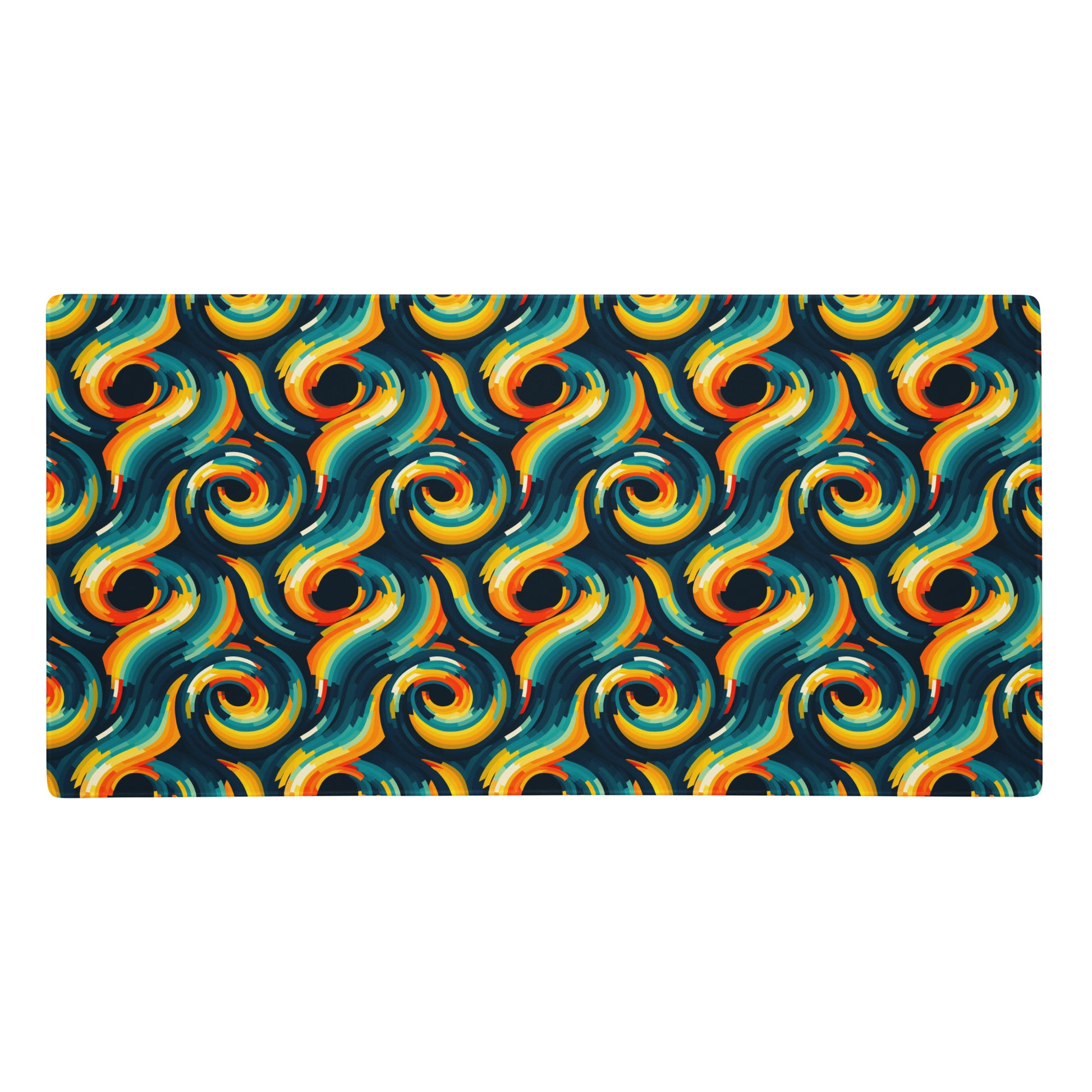  A 36" x 18" desk pad with swirls all over it. Yellow and Blue in color.