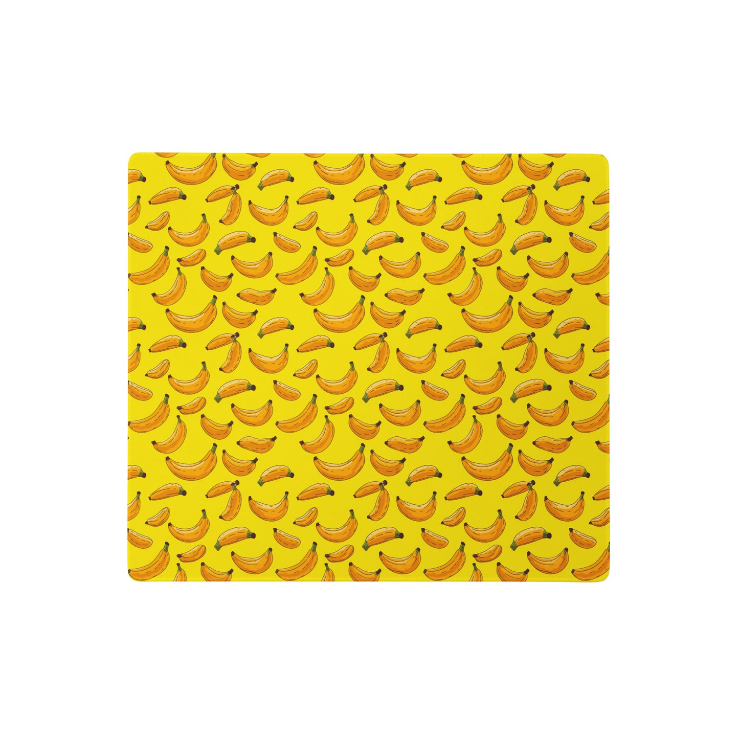 A 18 x 16" desk pad with bananas all over it. Yellow in color.