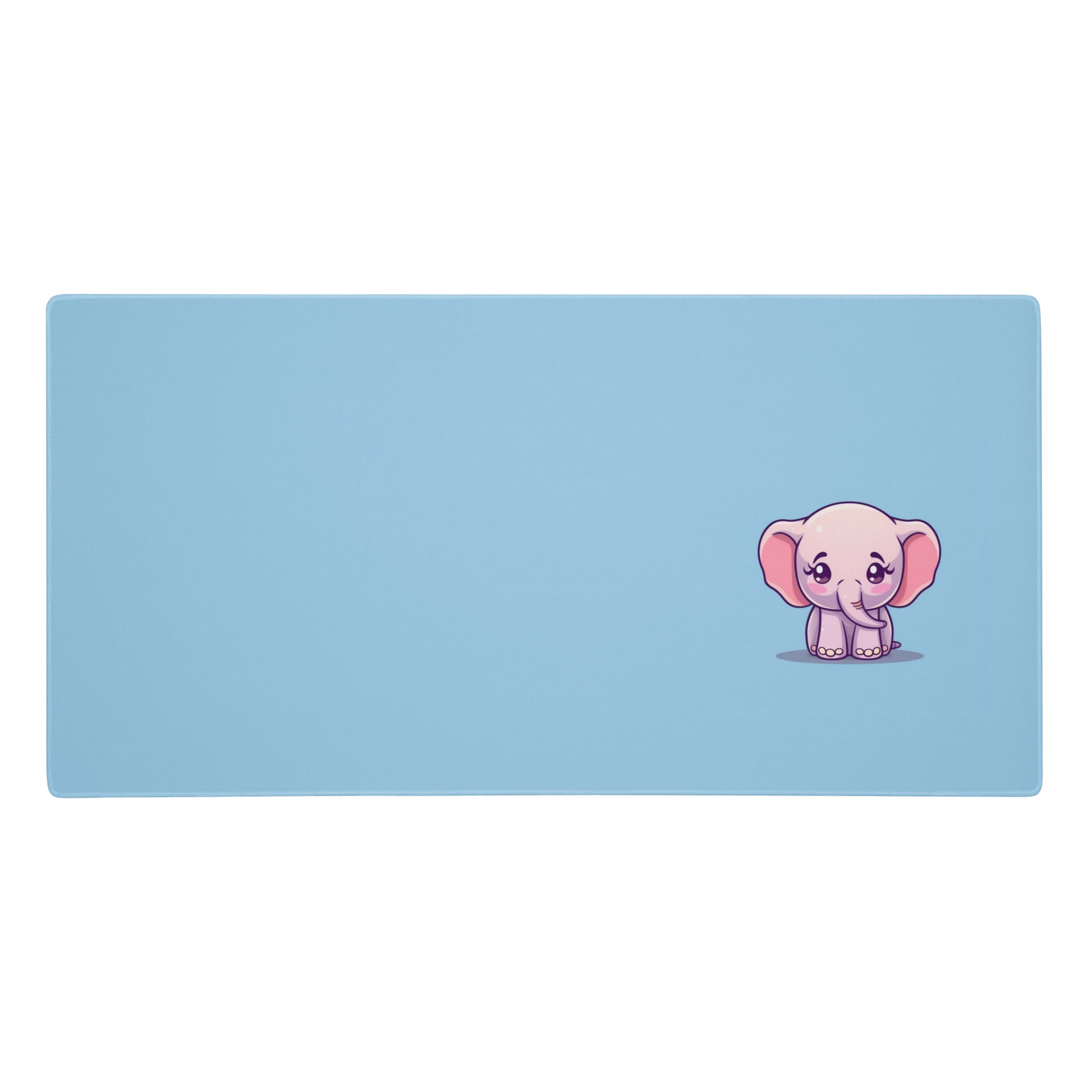 A 36" x 18" desk pad with a cute elephant on it. Blue in color.