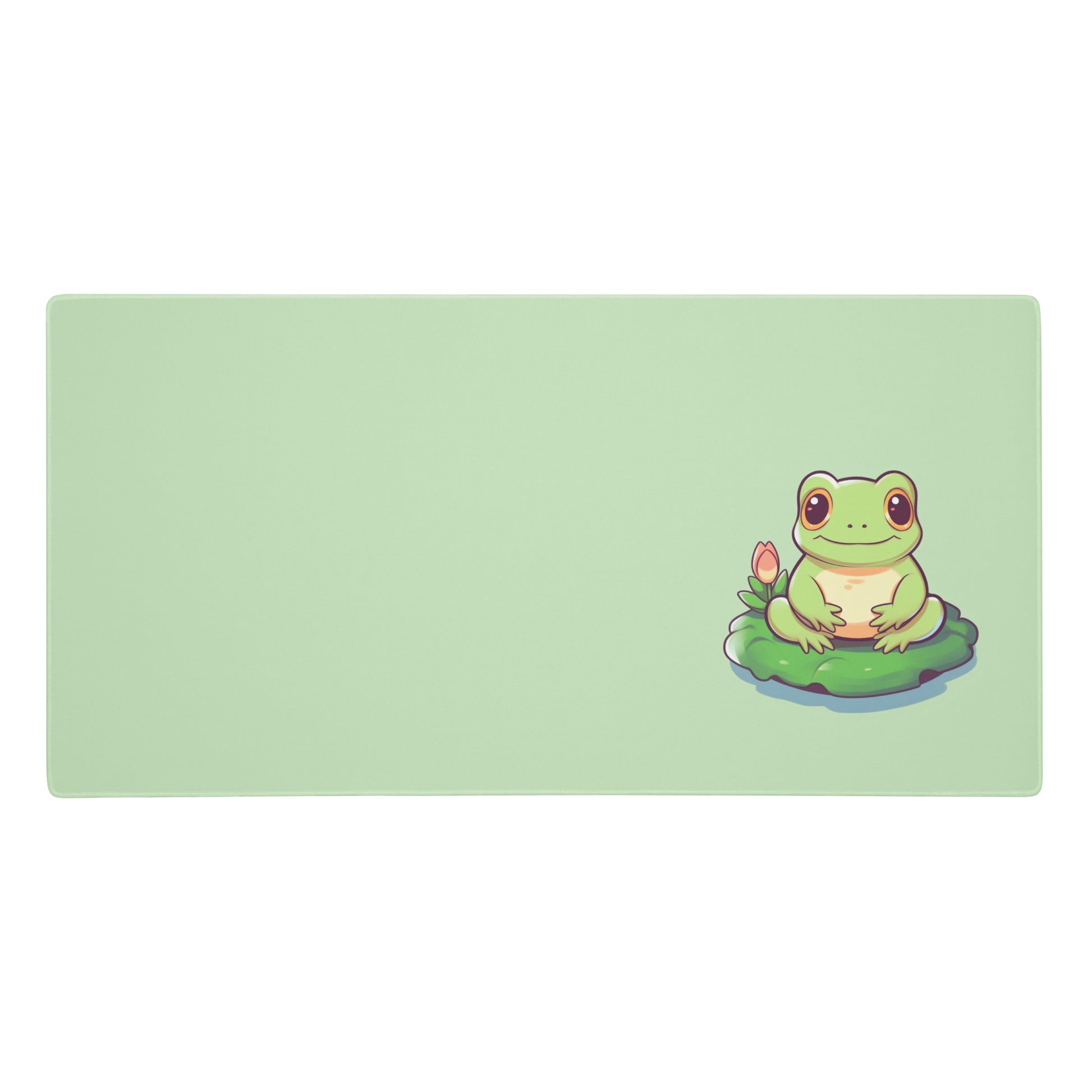 A 36" x 18" desk pad with a cute frog on it. Green in color.