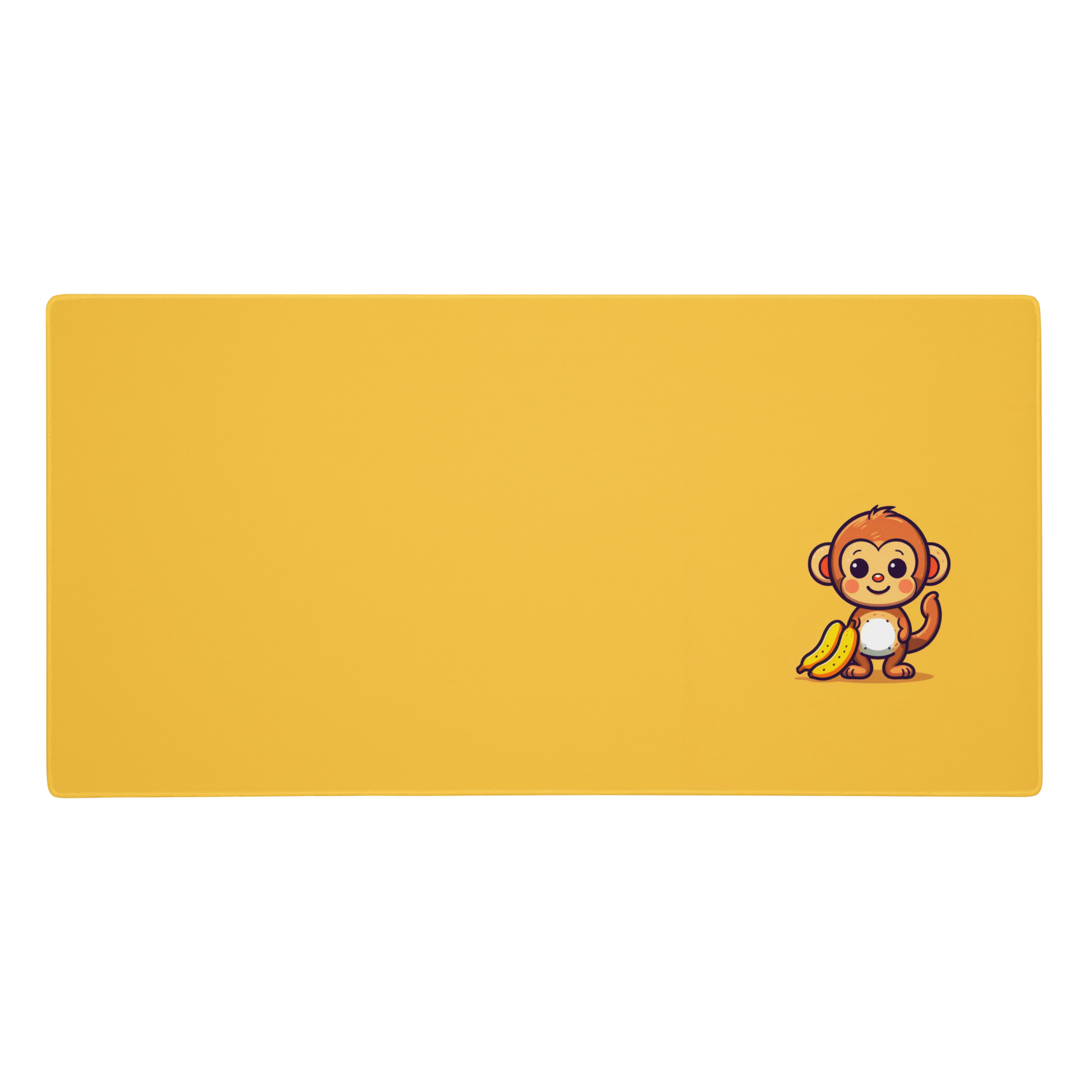 A 36" x 18" desk pad with a cute monkey holding bananas. Yellow in color.