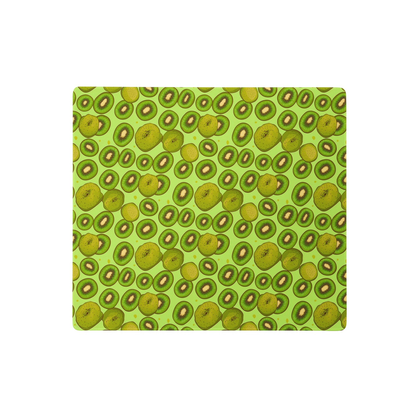 A 18" x 16" desk pad with Kiwis all over it. Green in color.