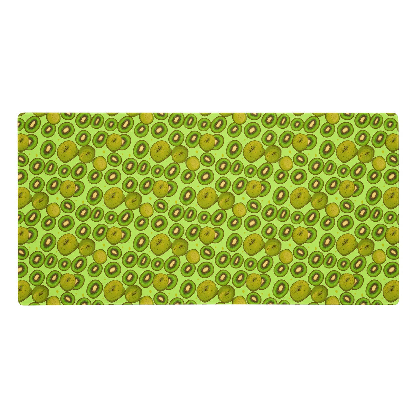 A 36" x 18" desk pad with Kiwis all over it. Green in color.